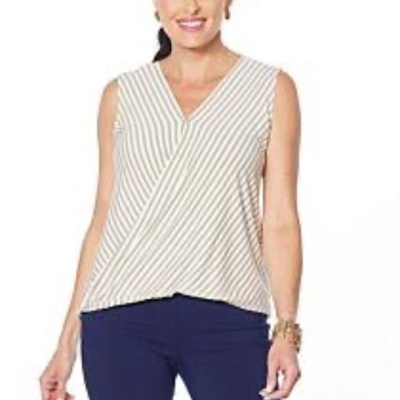 MarlaWynne Striped Knit Front Twist Top Sleeveless Sand Stripe Size Large - Picture 1 of 1